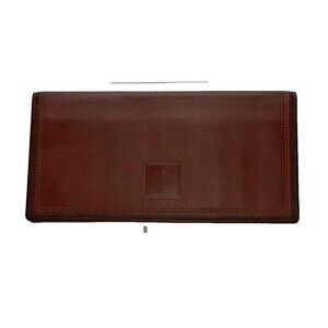 Authentic Yves Saint Laurent YSL Logo Leather Long Wallet Bordeaux Bifold /24